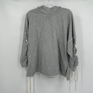 Velzera Womens Lace Up Sleeve Hoodie Size M‎ Streetwear Raw Hem Loungewear